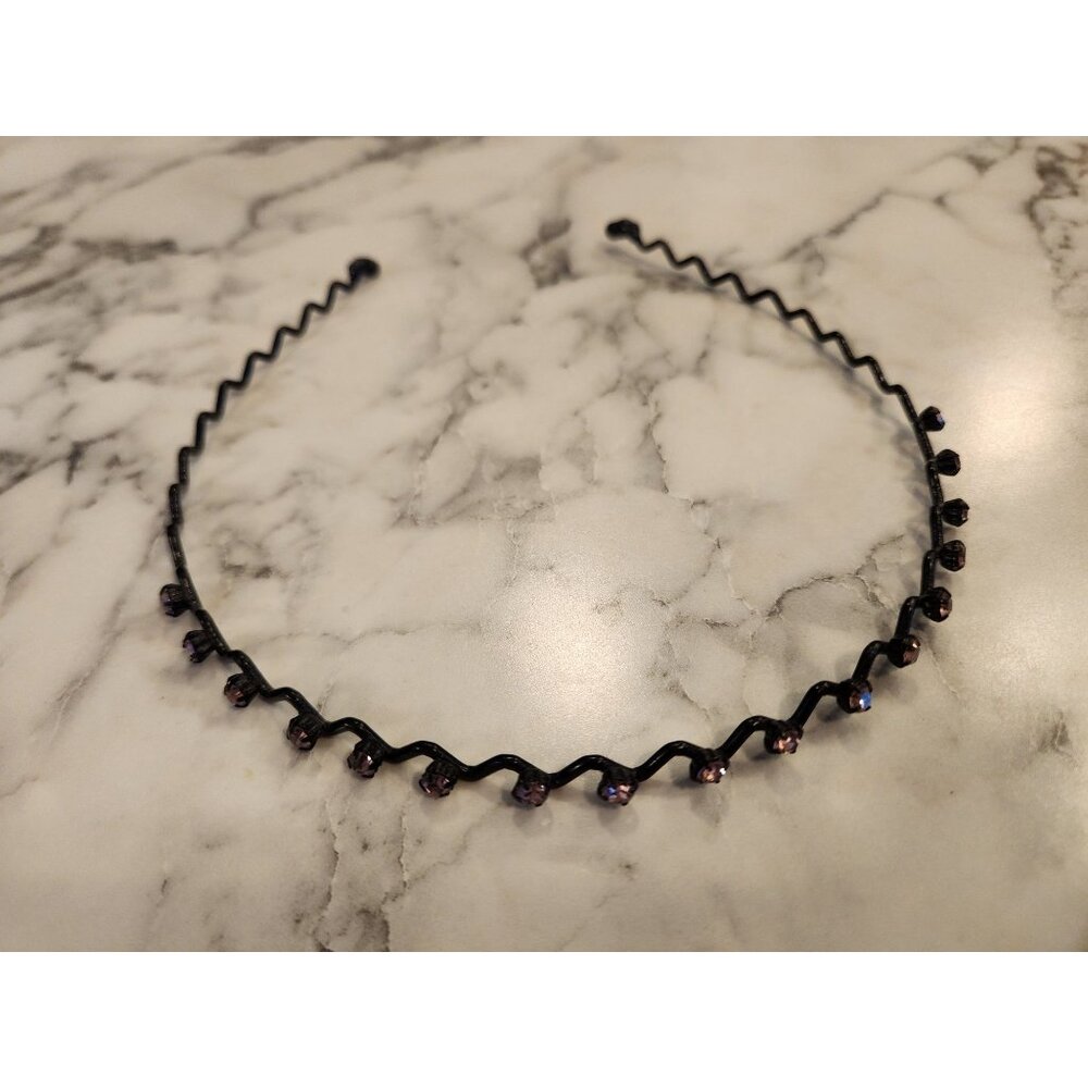 Black Zigzag Headband With Purple Rhinestones